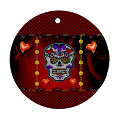 Awesome Sugar Skull With Hearts Round Ornament (two Sides) by FantasyWorld7