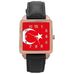 Vertical Flag Of Turkey Rose Gold Leather Watch  by abbeyz71