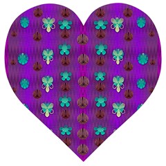 Peace Is Cool Again And Decorative Flowers Wooden Puzzle Heart by pepitasart