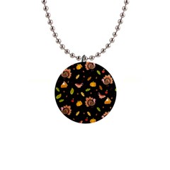 Thanksgiving Turkey Pattern 1  Button Necklace by Valentinaart