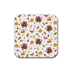 Thanksgiving Turkey Pattern Rubber Coaster (square)  by Valentinaart