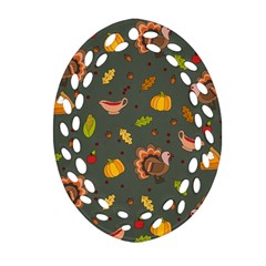 Thanksgiving Turkey Pattern Oval Filigree Ornament (two Sides) by Valentinaart