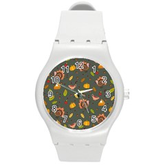 Thanksgiving Turkey Pattern Round Plastic Sport Watch (m) by Valentinaart