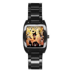 Funny Halloween Design, Pumpkin, Cat, Owl And Crow Stainless Steel Barrel Watch by FantasyWorld7