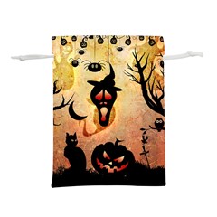 Funny Halloween Design, Pumpkin, Cat, Owl And Crow Lightweight Drawstring Pouch (l) by FantasyWorld7