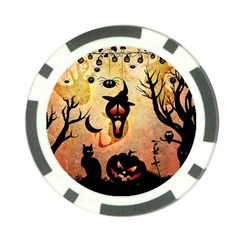 Funny Halloween Design, Pumpkin, Cat, Owl And Crow Poker Chip Card Guard