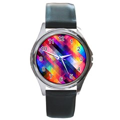 Abstract Background Colorful Pattern Round Metal Watch by HermanTelo