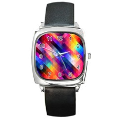 Abstract Background Colorful Pattern Square Metal Watch by HermanTelo