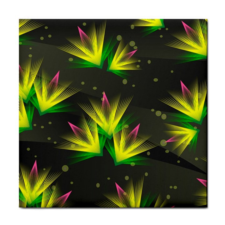 Floral Abstract Lines Tile Coaster