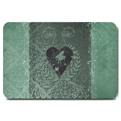 Elegant Heart With Piano And Clef On Damask Background Large Doormat  by FantasyWorld7