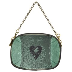 Elegant Heart With Piano And Clef On Damask Background Chain Purse (two Sides) by FantasyWorld7