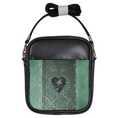 Elegant Heart With Piano And Clef On Damask Background Girls Sling Bag by FantasyWorld7