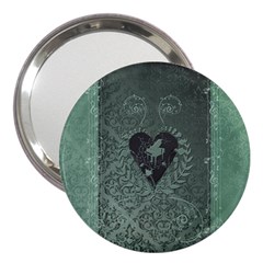 Elegant Heart With Piano And Clef On Damask Background 3  Handbag Mirrors by FantasyWorld7