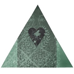 Elegant Heart With Piano And Clef On Damask Background Wooden Puzzle Triangle by FantasyWorld7