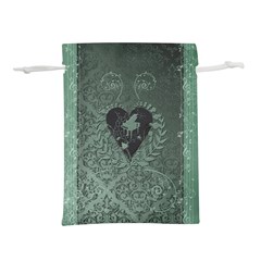 Elegant Heart With Piano And Clef On Damask Background Lightweight Drawstring Pouch (l) by FantasyWorld7