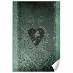 Elegant Heart With Piano And Clef On Damask Background Canvas 20  X 30  by FantasyWorld7