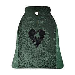 Elegant Heart With Piano And Clef On Damask Background Bell Ornament (two Sides) by FantasyWorld7