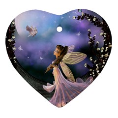 Little Fairy With Dove Heart Ornament (two Sides) by FantasyWorld7