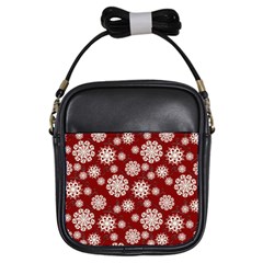 Snowflakes On Red Girls Sling Bag by bloomingvinedesign