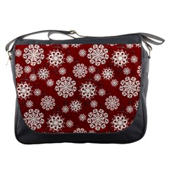 Snowflakes On Red Messenger Bag by bloomingvinedesign