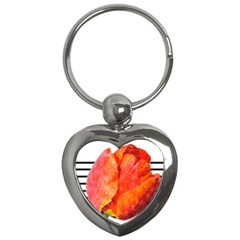 Tulip Watercolor Red And Black Stripes Key Chain (heart) by picsaspassion