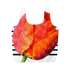 Tulip Watercolor Red And Black Stripes Full Print Recycle Bag (m) by picsaspassion