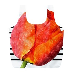 Tulip Watercolor Red And Black Stripes Full Print Recycle Bag (l) by picsaspassion