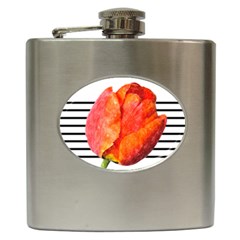 Tulip Watercolor Red And Black Stripes Hip Flask (6 Oz)
