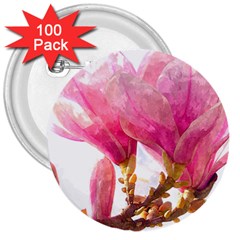 Magnolia Roze Aquarel Watercolor 3  Buttons (100 Pack)  by picsaspassion