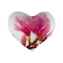 Magnolia Roze Aquarel Watercolor Standard 16  Premium Heart Shape Cushions by picsaspassion