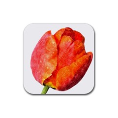 Spring Tulip Red Watercolor Aquarel Rubber Coaster (square)  by picsaspassion