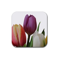 Tulips Spring Bouquet Rubber Coaster (square)  by picsaspassion