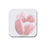 Tulip red white pencil drawing Rubber Coaster (Square)  Front