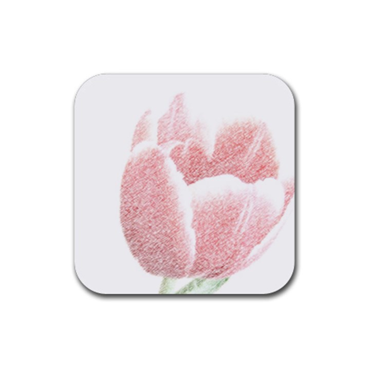 Tulip red white pencil drawing Rubber Coaster (Square) 