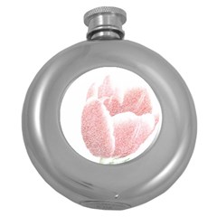 Tulip Red White Pencil Drawing Round Hip Flask (5 Oz) by picsaspassion