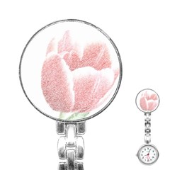 Tulip Red White Pencil Drawing Stainless Steel Nurses Watch by picsaspassion