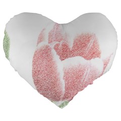 Tulip Red White Pencil Drawing Large 19  Premium Flano Heart Shape Cushions