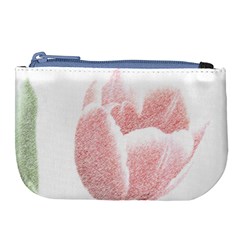 Tulip Red White Pencil Drawing Large Coin Purse by picsaspassion