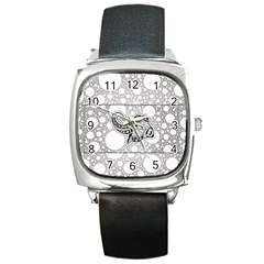 Elegant Mandala Elephant In Black And Wihte Square Metal Watch by FantasyWorld7