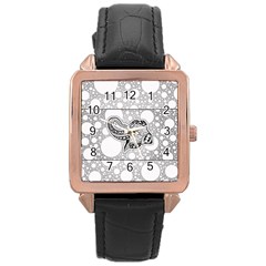 Elegant Mandala Elephant In Black And Wihte Rose Gold Leather Watch  by FantasyWorld7