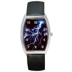 Blue Thunder Colorful Lightning Graphic Barrel Style Metal Watch by picsaspassion