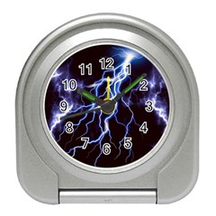 Blue Thunder Colorful Lightning Graphic Travel Alarm Clock by picsaspassion