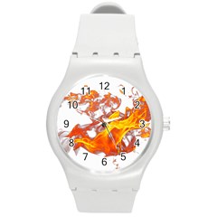 Can Walk On Volcano Fire, White Background Round Plastic Sport Watch (m) by picsaspassion