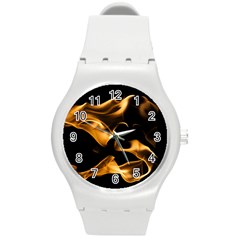 Can Walk On Volcano Fire, Black Background Round Plastic Sport Watch (m) by picsaspassion