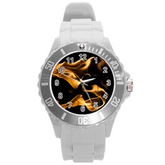Can Walk On Volcano Fire, Black Background Round Plastic Sport Watch (l) by picsaspassion