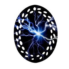 Blue Thunder Colorful Lightning Graphic Impression Ornament (oval Filigree) by picsaspassion