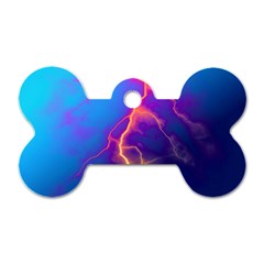 Blue Lightning Colorful Digital Art Dog Tag Bone (one Side) by picsaspassion