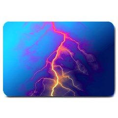 Blue Lightning Colorful Digital Art Large Doormat  by picsaspassion