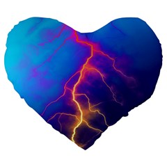 Blue Lightning Colorful Digital Art Large 19  Premium Flano Heart Shape Cushions