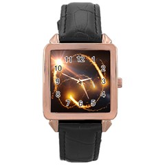 Flying Comets And Light Rays, Digital Art Rose Gold Leather Watch  by picsaspassion